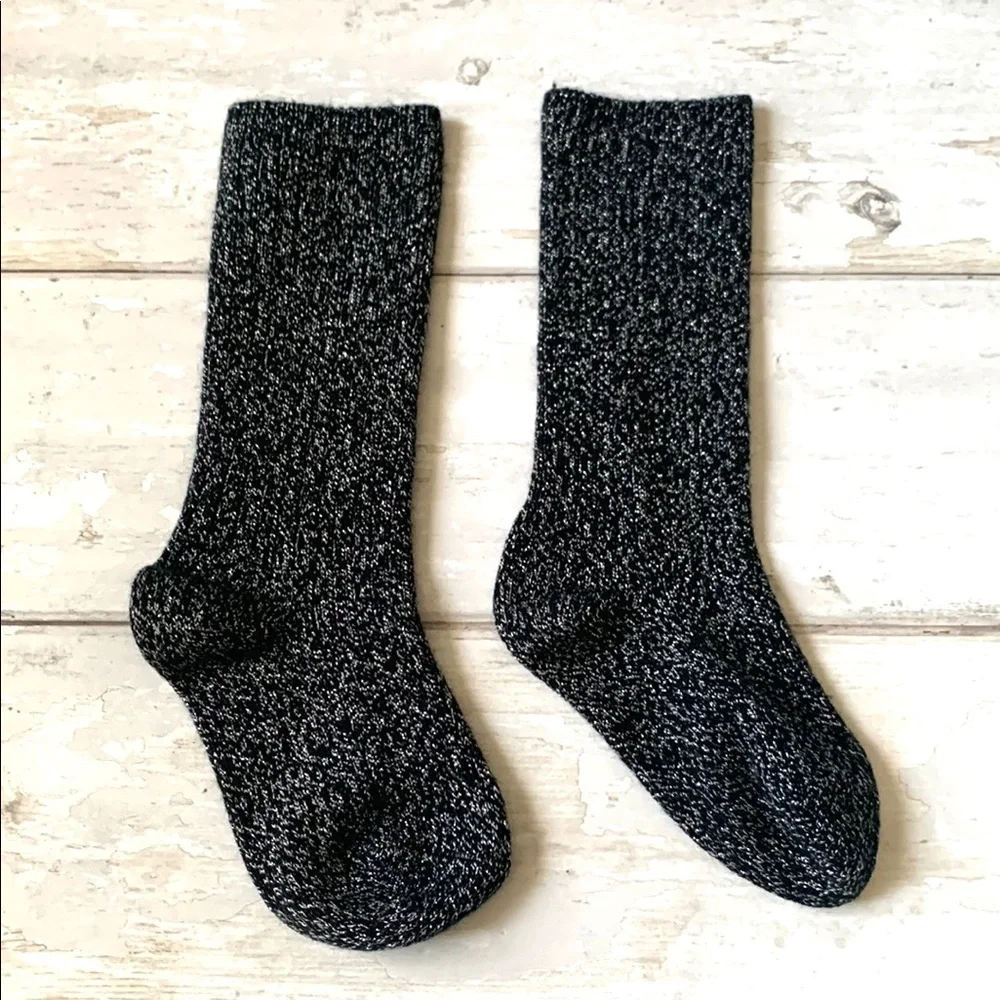 Girls Thick Knit Crew Socks Black Silver Marled Print Big Kids Ages 7-12yrs